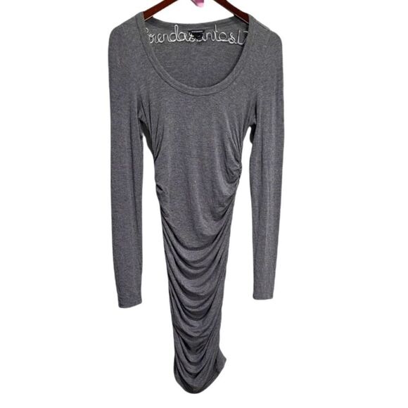 Club Monaco Cinched Midi Gray Long Sleeve Bodycon Dress Size Small - Picture 1 of 3